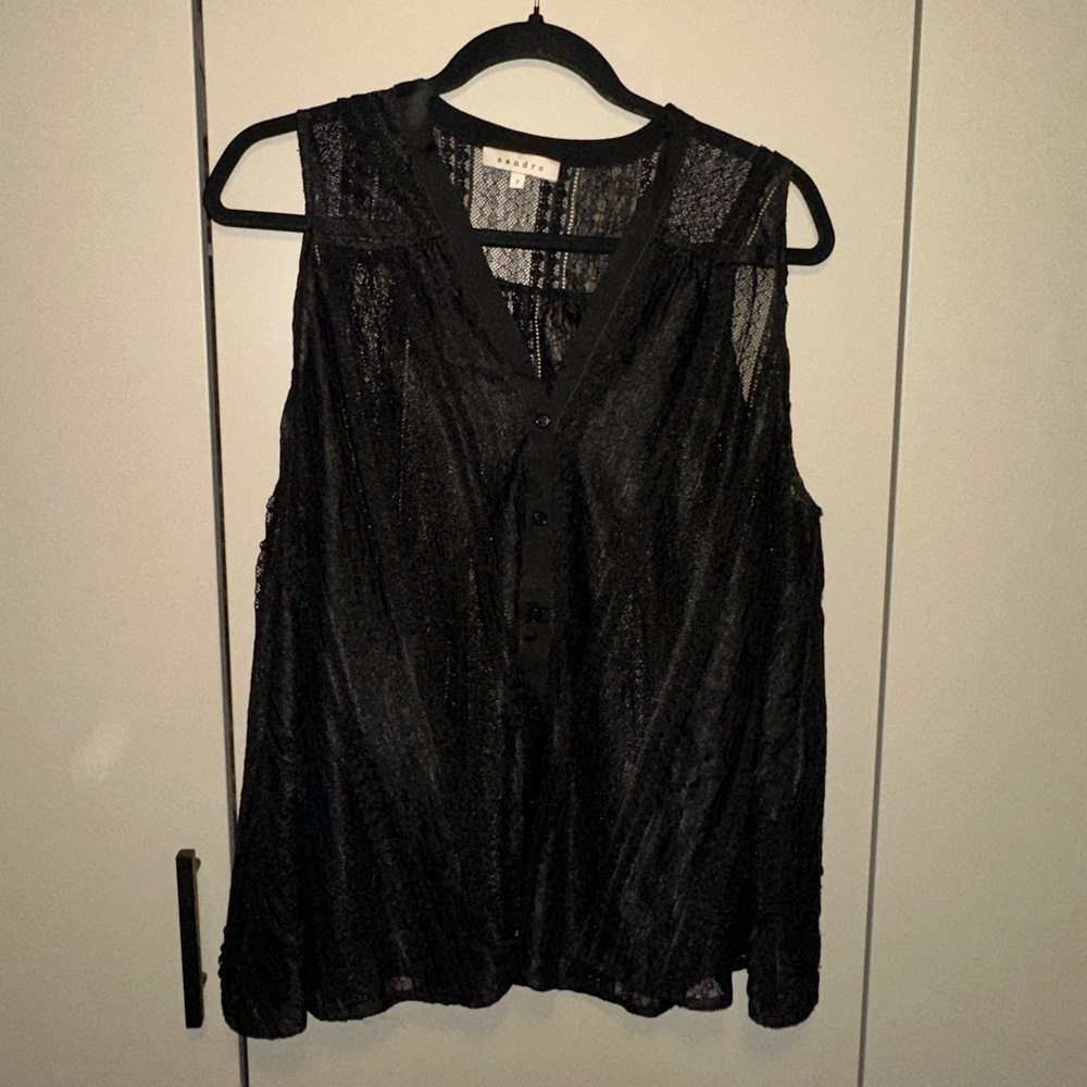 SANDRO Lace Black Sheer Sleeveless Top Size 2
